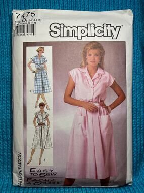 Simplicity Sewing Pattern 7475 shirt dress short sleeve knee length size 12 14